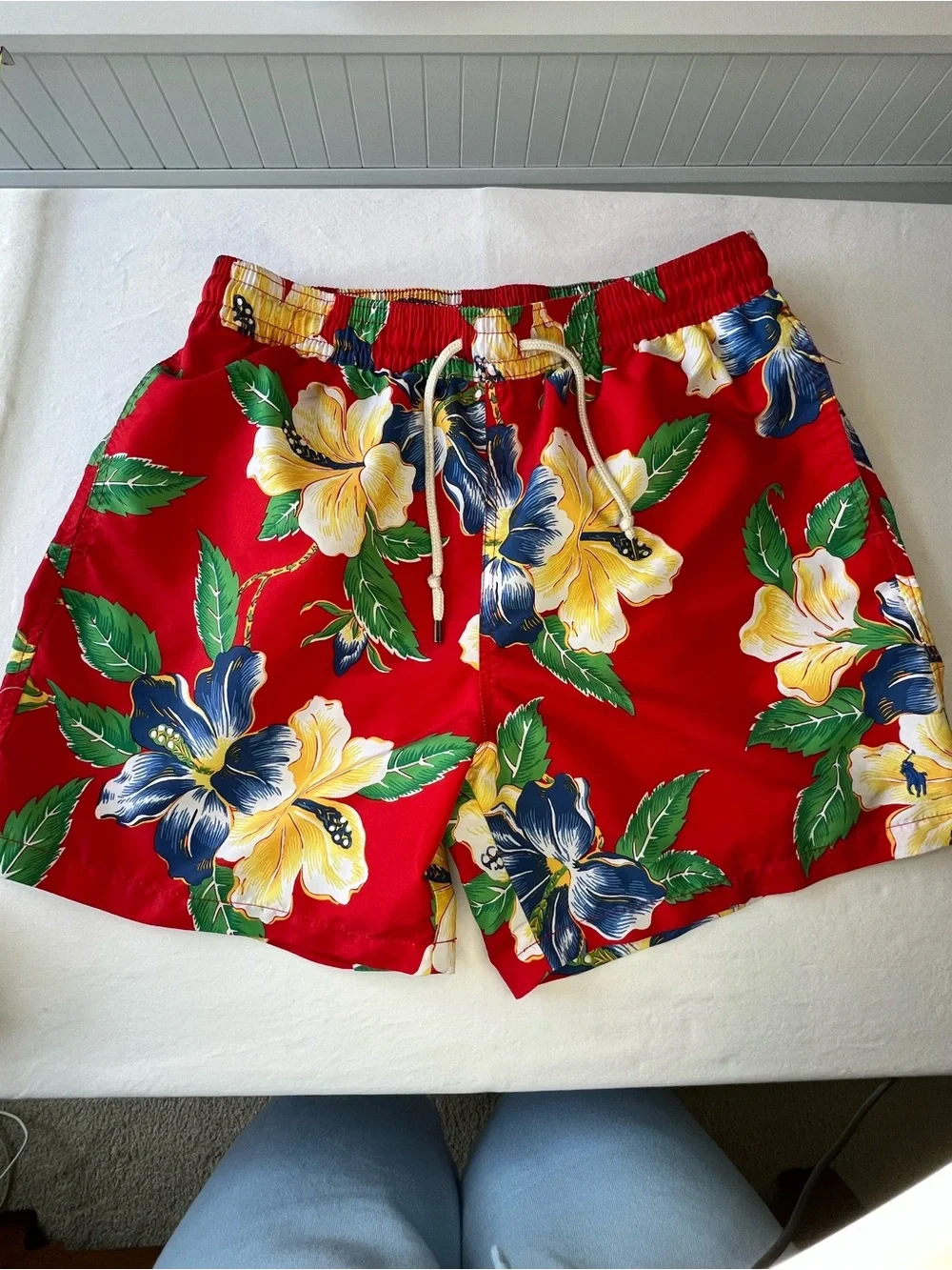 Polo Ralph Lauren Men's Red Hawaiian Floral Swim Trunks Large